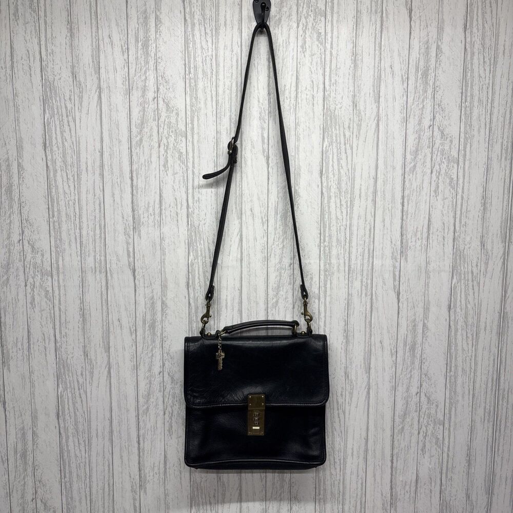 Womens Jack Georges Vintage Black Leather Handbag With Lock